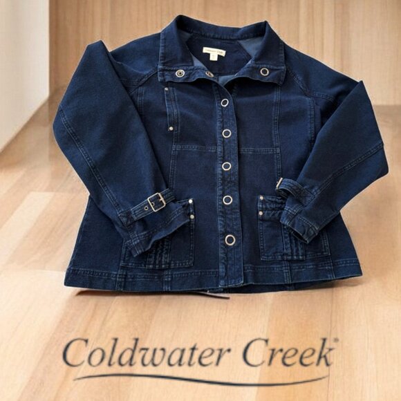 Coldwater Creek Jackets & Blazers - Coldwater Creek Classic Nautical Denim Stretch Snap Button Buckle Jacket